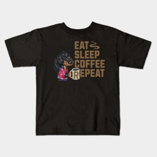 Funny Cute Eat Sleep Coffee Repeat Doxie Dachshund Kids T-Shirt